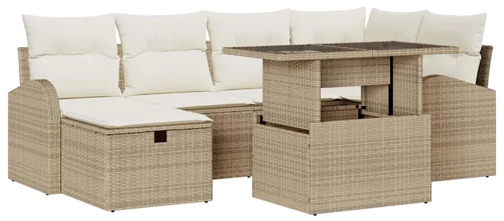 vidaXL Σετ Καναπέ Κήπου με μαξιλάρι 7 pcs Μπεζ Πολυ ράταν