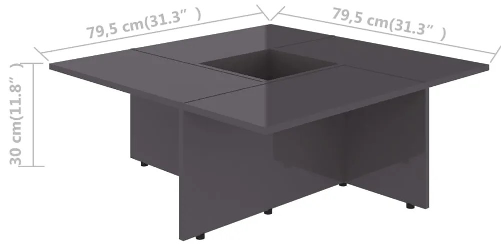 vidaXL Τραπεζάκι Σαλονιού Γυαλιστερό Γκρι 79,5x79,5x30 εκ. Επεξ. Ξύλο