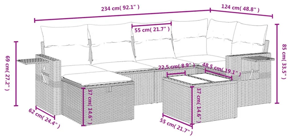 vidaXL Σαλόνι Κήπου Σετ 7 τεμ. Μπεζ Συνθετικό Ρατάν με Μαξιλάρια