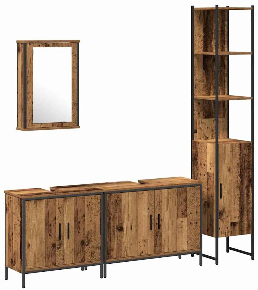 vidaXL Σετ Επίπλων Μπάνιου με ράφι 4 pcs Καφέ 33 x 33 x 185.5 εκ