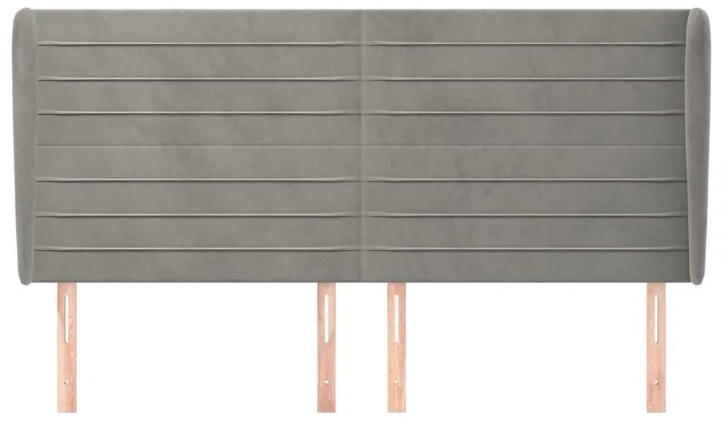 Κεφαλάρι με Πτερύγια Ανοιχτό Γκρι 183x23x118/128 εκ. Βελούδινο - Γκρι