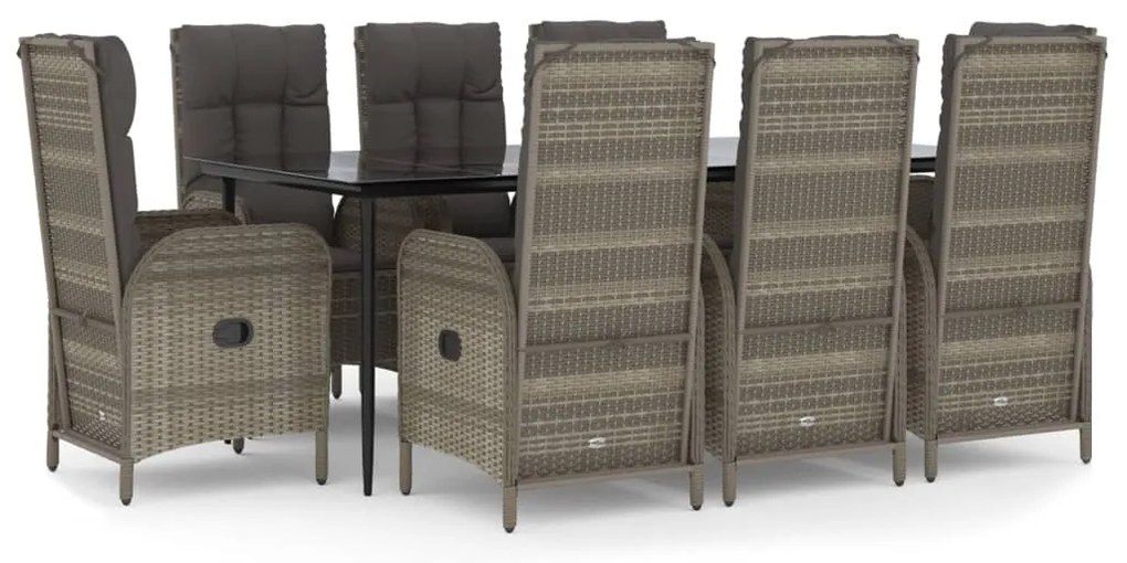 vidaXL Σετ Τραπεζαρίας Κήπου 9 τεμ Μαύρο&amp;Γκρι Συνθ. Ρατάν με Μαξιλάρια