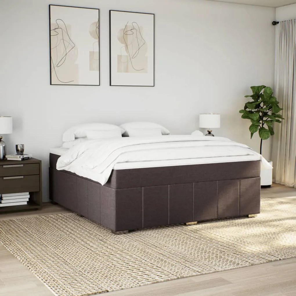 vidaXL Κρεβάτι Boxspring με Στρώμα Σκούρο Καφέ 180x200 εκ Υφασμάτινο