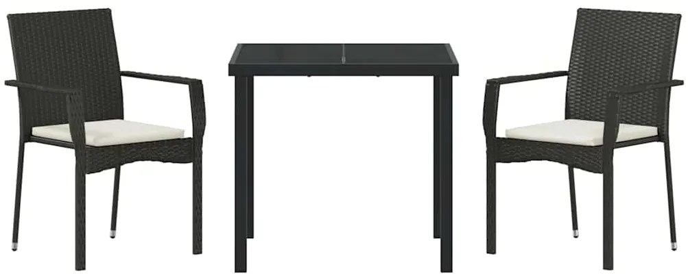vidaXL Σέτ φαγητού για κήπο με μαξιλάρι 3 pcs Μαύρο συνθετικό ρατάν