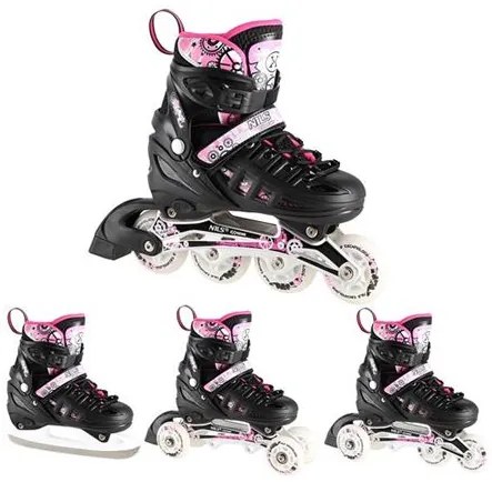 Αυξομειούμενα Roller NH 10905 ΣΕΤ 4 ΣΕ 1 INLINE SKATES NILS EXTREME Μαυρο/Ροζ LED-SMALL (31-34)