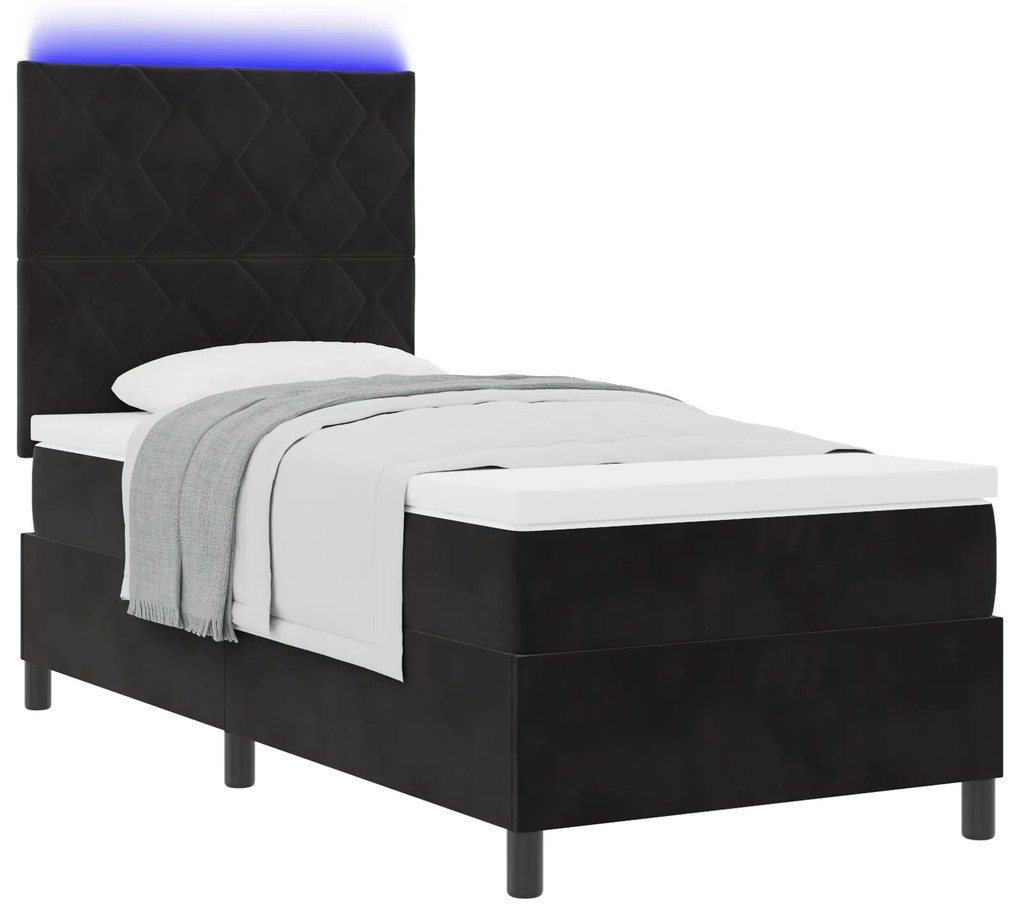vidaXL Κρεβάτι Box Spring με Στρώμα & LED Μαύρο 100x200 εκ. Βελούδινο