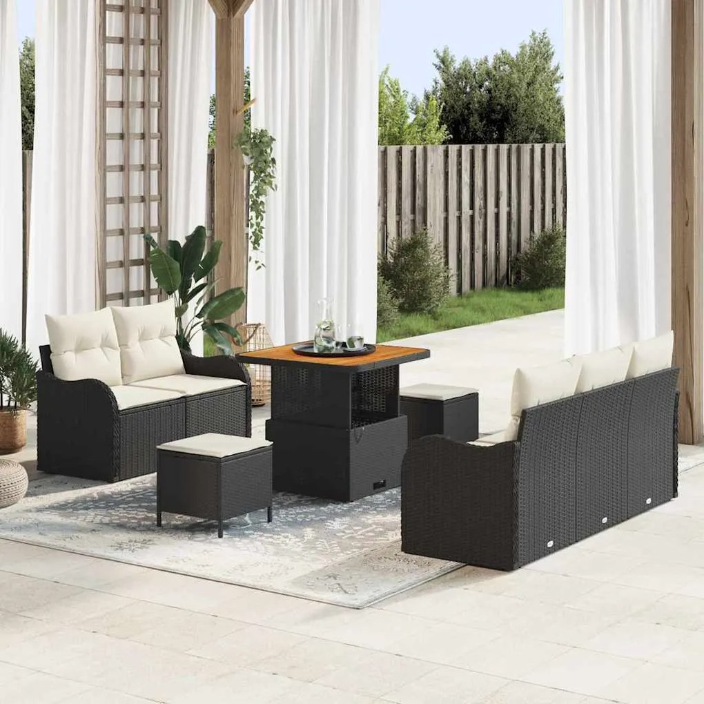 vidaXL Σετ Καναπέ Κήπου Ρυθμιζόμενο ύψος 8 pcs Μαύρο συνθετικό ρατάν