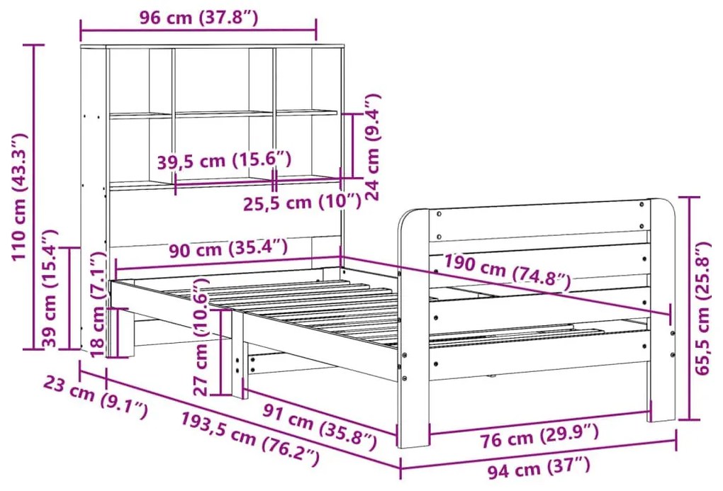 Σκελετός Κρεβατιού Χωρίς Στρώμα 90x190 εκ Μασίφ Ξύλο Πεύκου - Καφέ