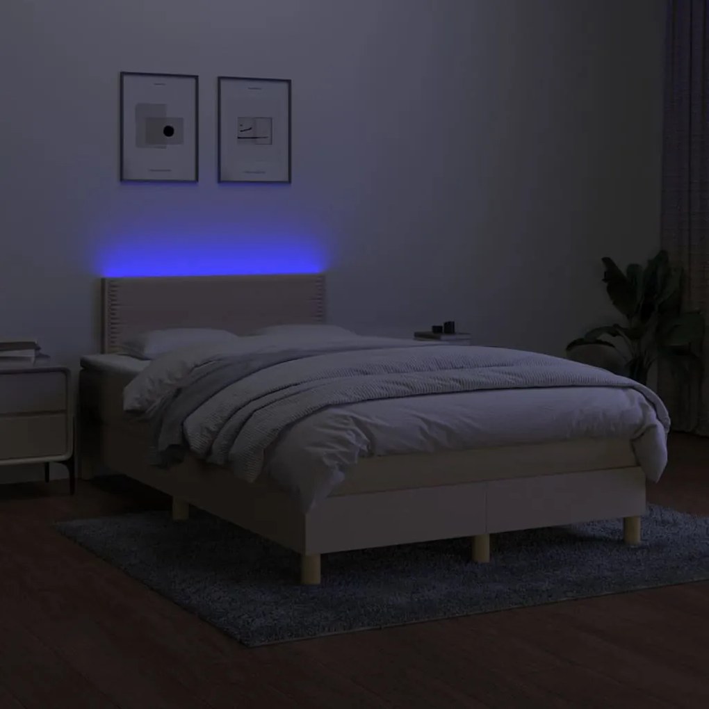 Κρεβάτι Boxspring με Στρώμα &amp; LED Κρεμ 120x200 εκ. Υφασμάτινο - Κρεμ