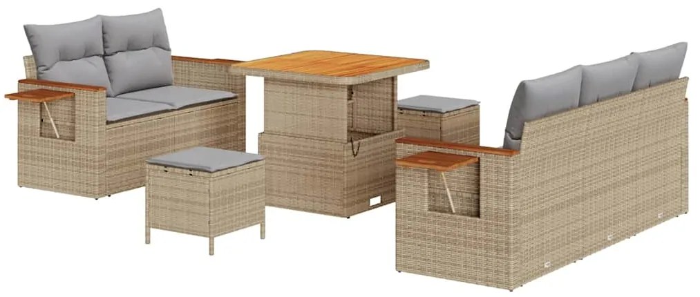 vidaXL Σετ Καναπέ Κήπου με μαξιλάρι 8 pcs Μπεζ Πολυ ράταν