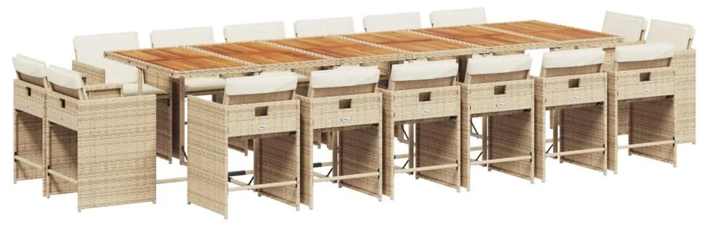 vidaXL Σετ Τραπεζαρίας Κήπου 17 τεμ. Μπεζ Συνθετικό Ρατάν με Μαξιλάρια