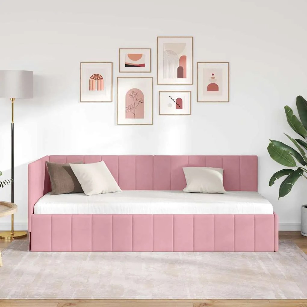 vidaXL Κρεβάτι Γωνίας με κεφαλάρι Ροζ 80 x 200 cm Βελούδο