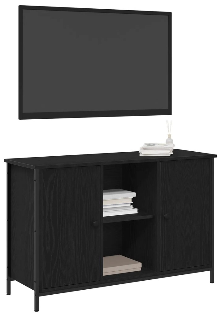 vidaXL ντουλάπι τηλεόρασης Μαύρης Δρυός 101x35x65 εκ Επεξεργασμένο Ξύλο και Χάλυβας