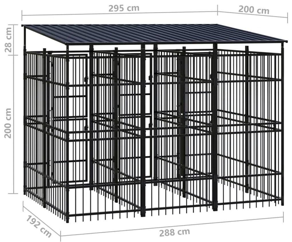 Κλουβί Σκύλου Εξωτερικού Χώρου με Οροφή 5,53 μ² από Ατσάλι - Μαύρο