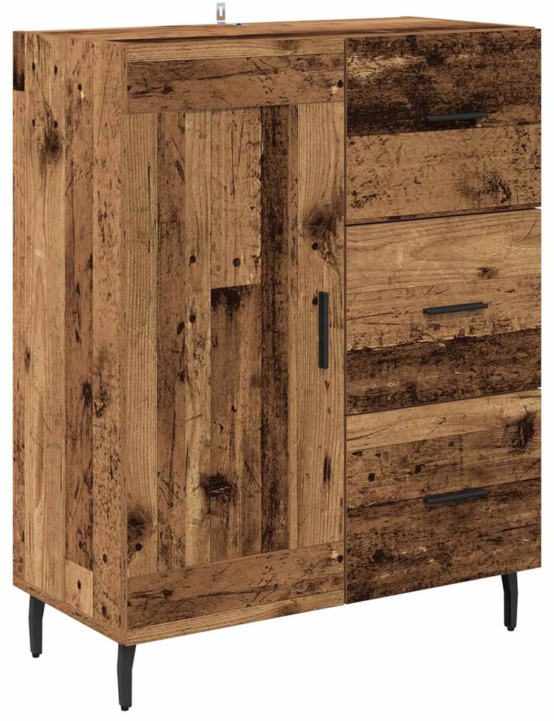 vidaXL Highboard με συρτάρι 2 pcs Παλιό Ξύλο Σύνθετο Ξύλο και Γυαλί