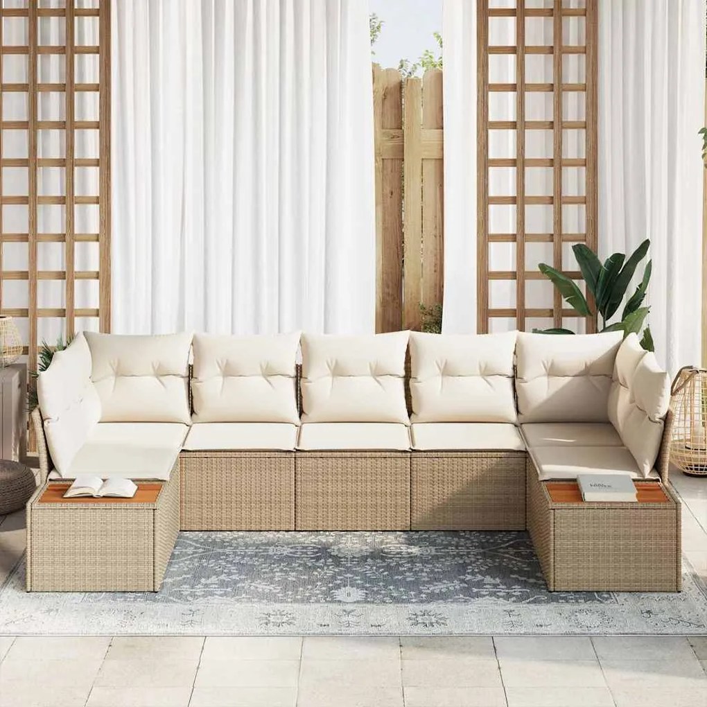 vidaXL Σετ Καναπέ Κήπου 7 pcs μπεζ και κρεμ 289 x 154 x 85 εκ.