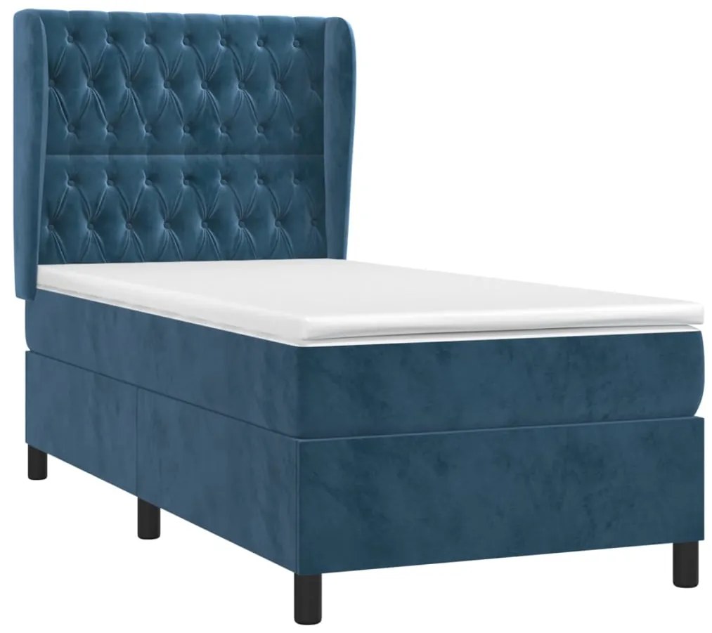 vidaXL Κρεβάτι Boxspring με Στρώμα Σκούρο Μπλε 100x200 εκ. Βελούδινο