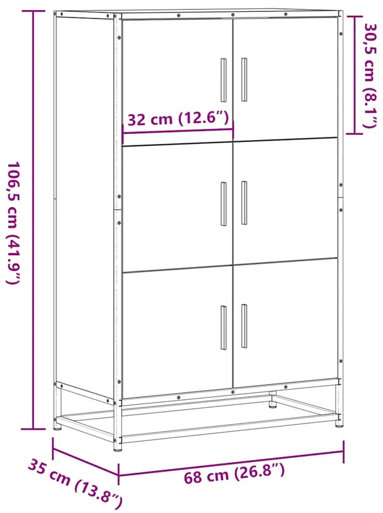 Highboard καφέ δρυς Κατασκευασμένο ξύλο και μέταλλο - Καφέ