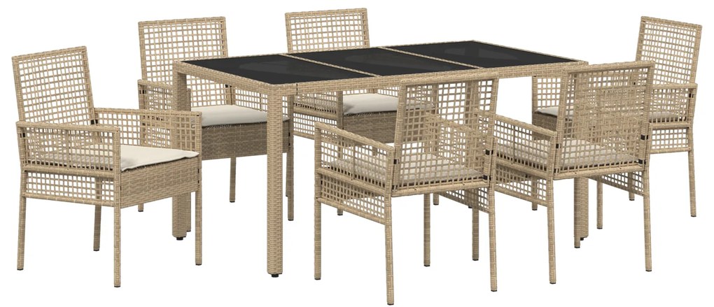 vidaXL Σέτ φαγητού για κήπο 7 pcs Μπεζ 150 x 90 x 75 cm