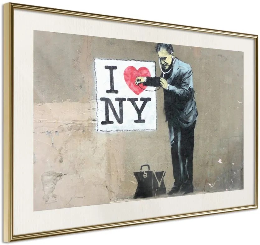 Αφίσα - Banksy: I Heart NY - 30x20 - Χρυσό - Με πασπαρτού