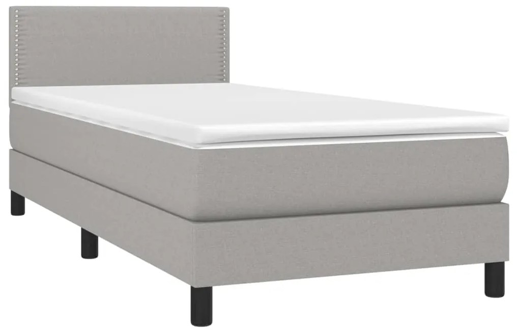 vidaXL Κρεβάτι Boxspring με Στρώμα & LED Αν.Γκρι 90x200 εκ. Υφασμάτινο