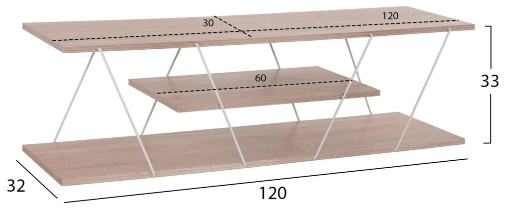 Έπιπλο τηλεόρασης TARS Μελαμίνη σε Sonoma - Λευκό 120x32x33Υεκ. 120x32x33 εκ.