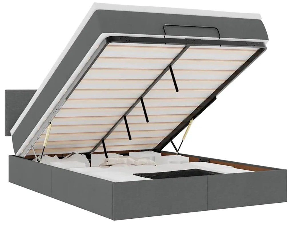vidaXL Οθωμανικό κρεβάτι με στρώμα & LEDs Σκούρο γκρι 140x190cm Ύφασμα