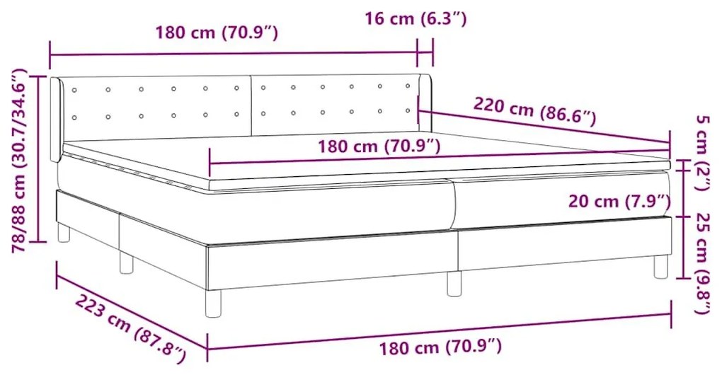 Box Spring κρεβάτι με στρώμα ανοιχτό γκρι 180x220 cm Βελούδινο - Γκρι