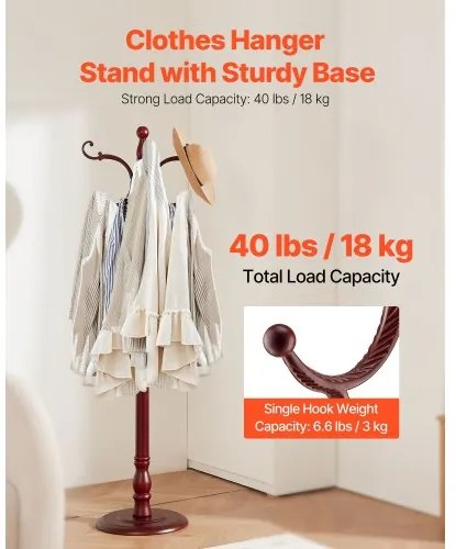 VEVOR Freestanding Coat Rack Wooden Coat Tree with Stable Large Base &amp; 11 Hooks