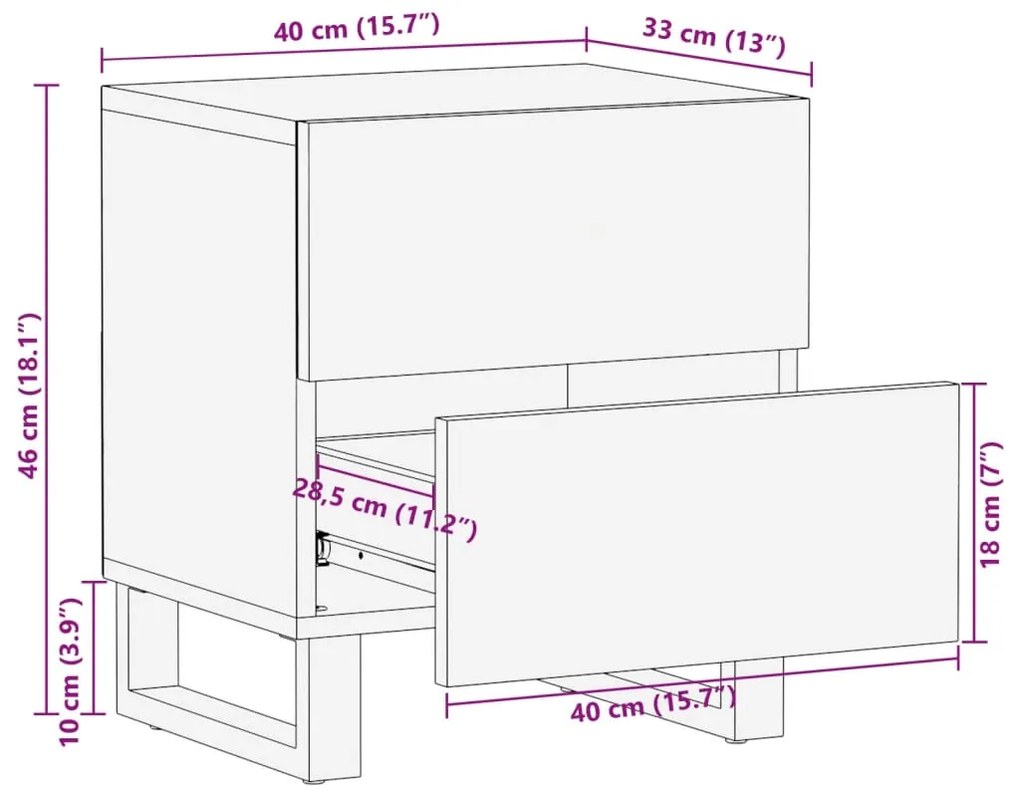 Κομοδίνο 40 x 34 x 46 εκ. από Μασίφ Ξεβαμμένο Ξύλο Μάνγκο - Καφέ