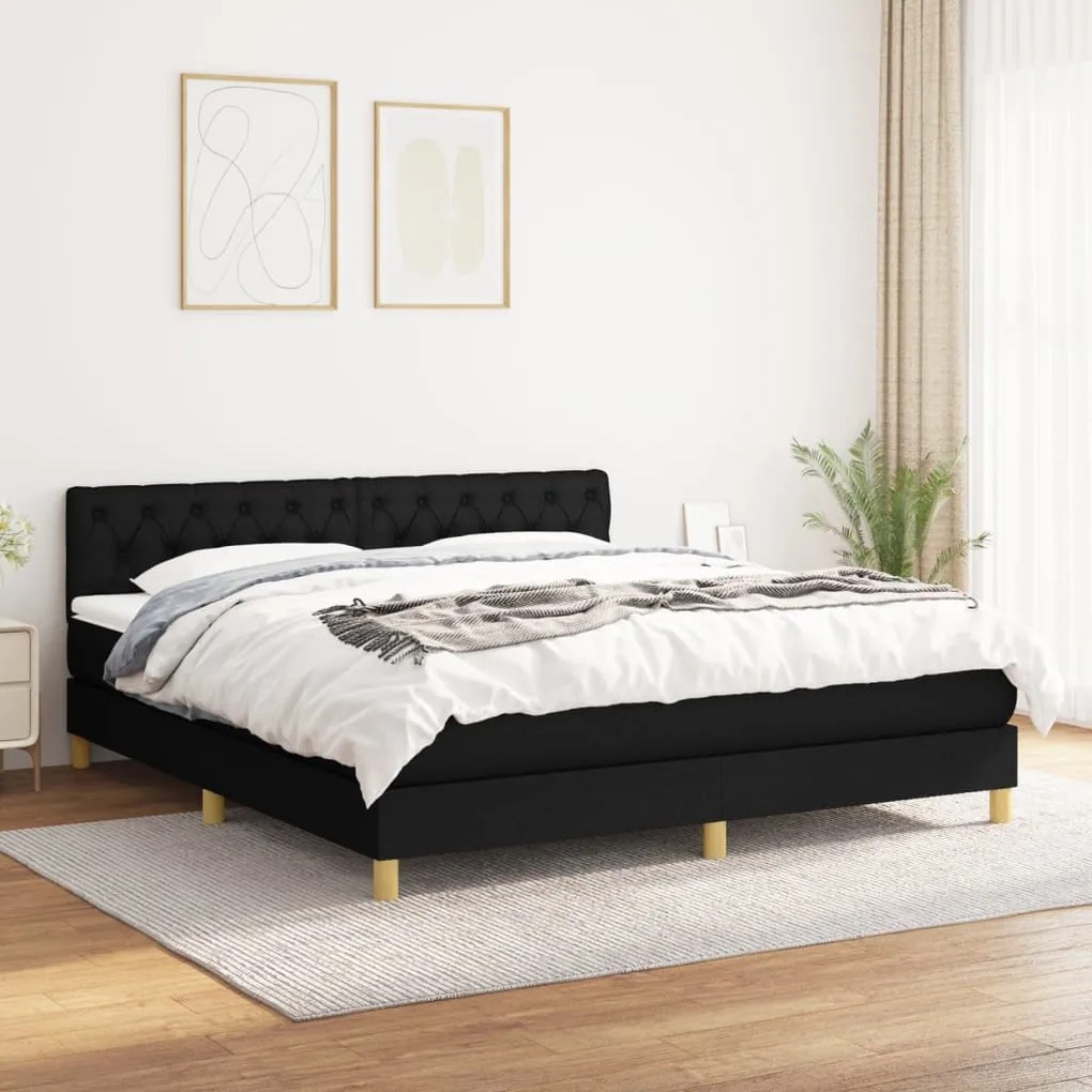 Κρεβάτι Boxspring με Στρώμα Μαύρο 160x200 εκ. Υφασμάτινο