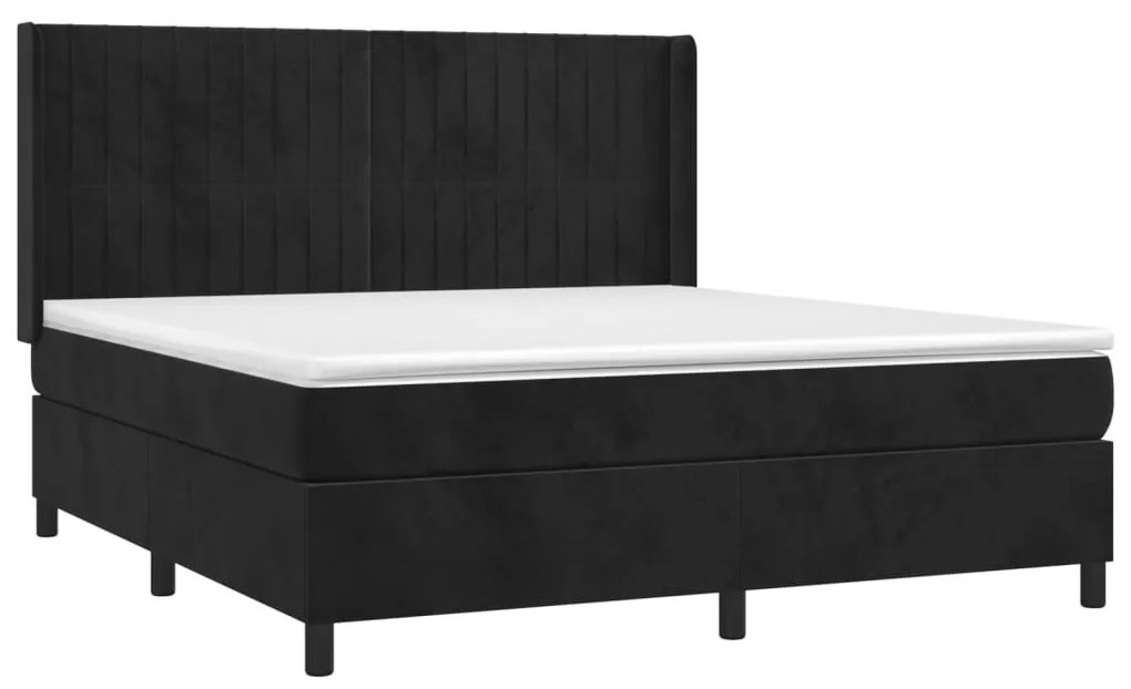 Κρεβάτι Boxspring με Στρώμα Μαύρο 180x200 εκ. Βελούδινο - Μαύρο