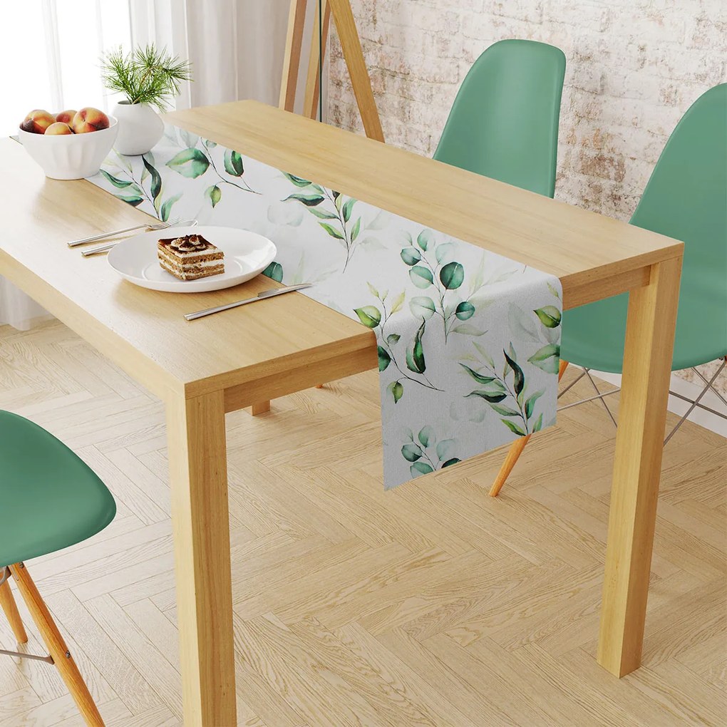 Αλέκιαστη Τραβέρσα (40x180) Dimcol Green Leaves 462 White-Green