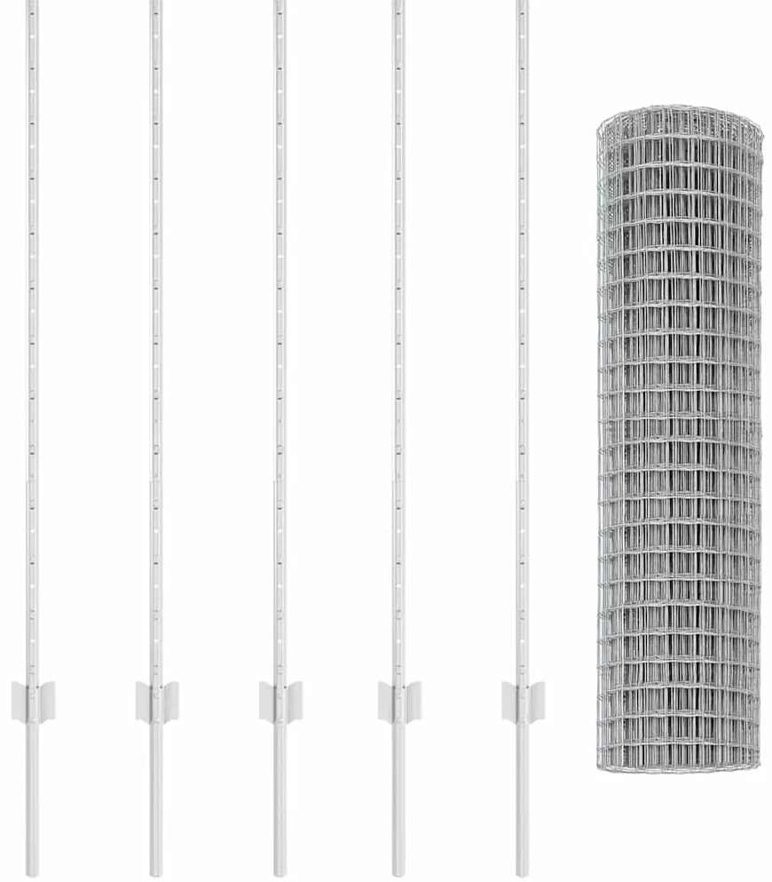 vidaXL Φράχτης με Στήλες. Ασημί 1.2 x 10 m Ατσάλι