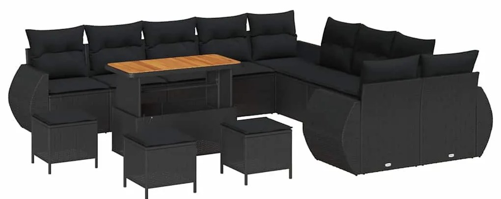 vidaXL Σετ Καναπέ Κήπου με μαξιλάρι 14 pcs Μαύρο 110 x 55 x 71 εκ