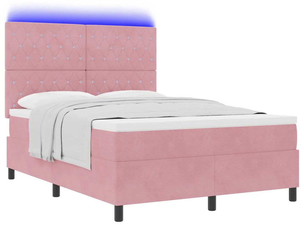 vidaXL Κρεβάτι με Στρώμα & LED Ροζ 160x200 cm Βελούδο