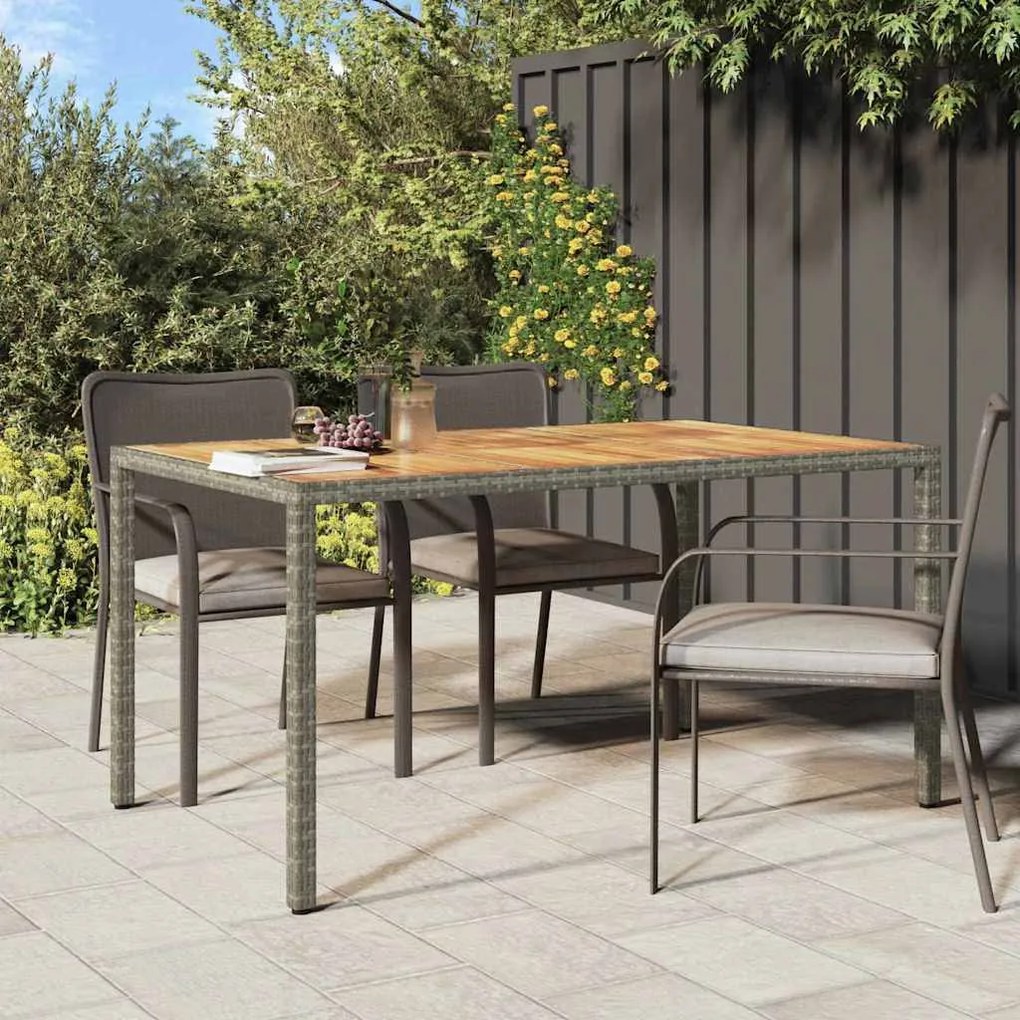 vidaXL Τραπέζι Κήπου για Φαγητό Γκρι 150 x 90 x 75 cm Πολυ ράταν