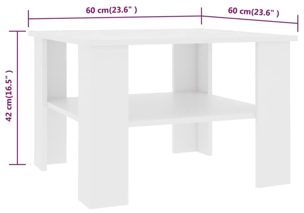 vidaXL Τραπεζάκι Σαλονιού Λευκό 60 x 60 x 42 εκ. από Επεξ. Ξύλο