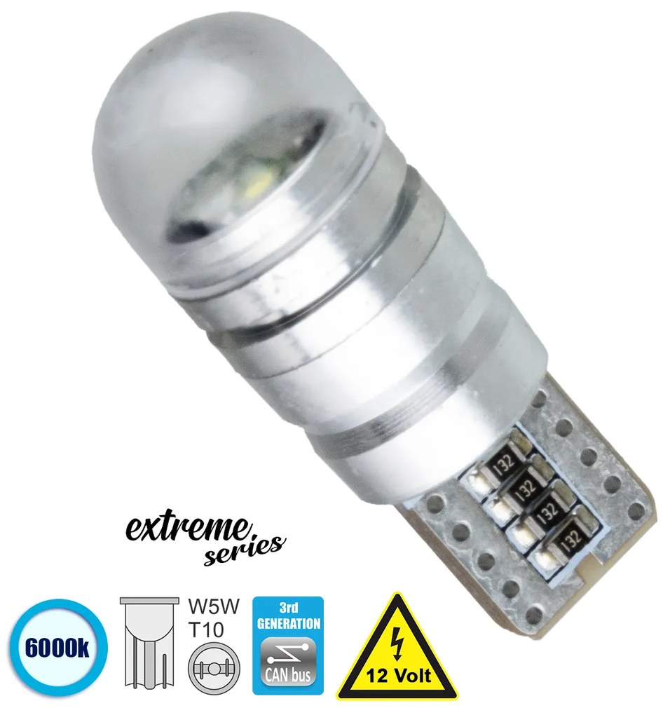 GloboStar® 81099 Λάμπα Αυτοκίνητου T10 W5W 3rd Generation Can-Bus Extreme Series LED 1 CREE XHP35 5W 705lm 360° DC 12V IP20 Ψυχρό Λευκό 6000K