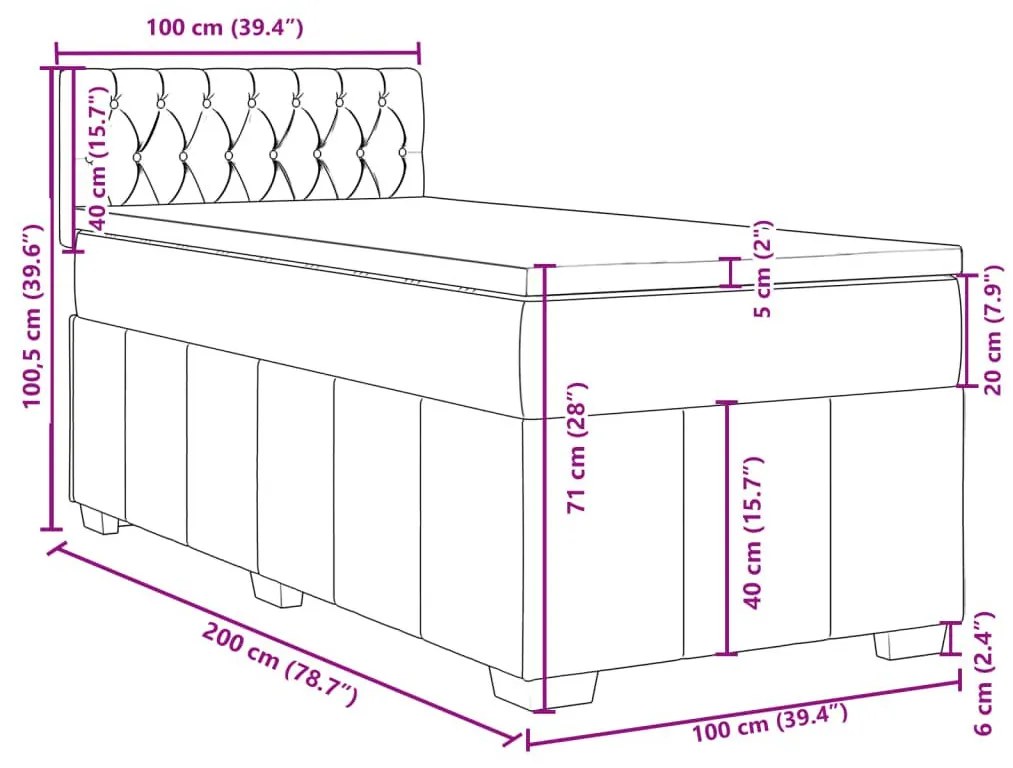 Κρεβάτι Boxspring με Στρώμα Μαύρο 100 x 200 εκ. Υφασμάτινο - Μαύρο