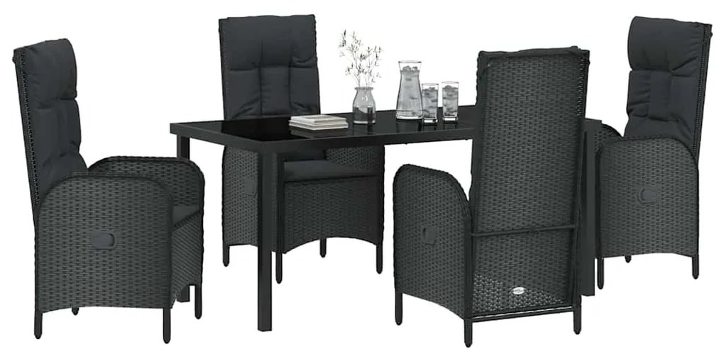 vidaXL Σέτ φαγητού για κήπο με μαξιλάρι 5 pcs Μαύρο συνθετικό ρατάν