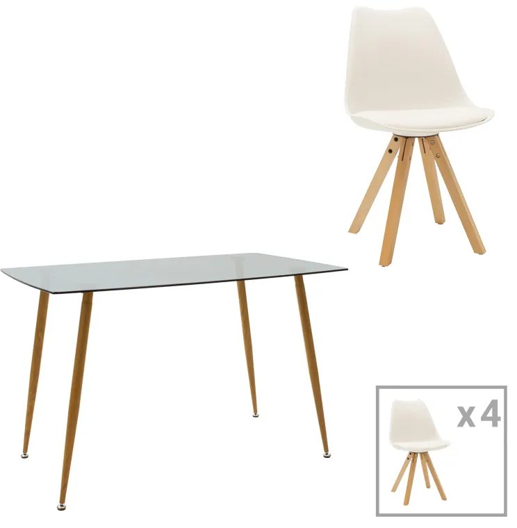 Τραπεζαρία Chloe-Caron pakoworld σετ 5τεμ γυάλινο 8χιλ ανθρακί - πόδι φυσικό 120x70x75εκ