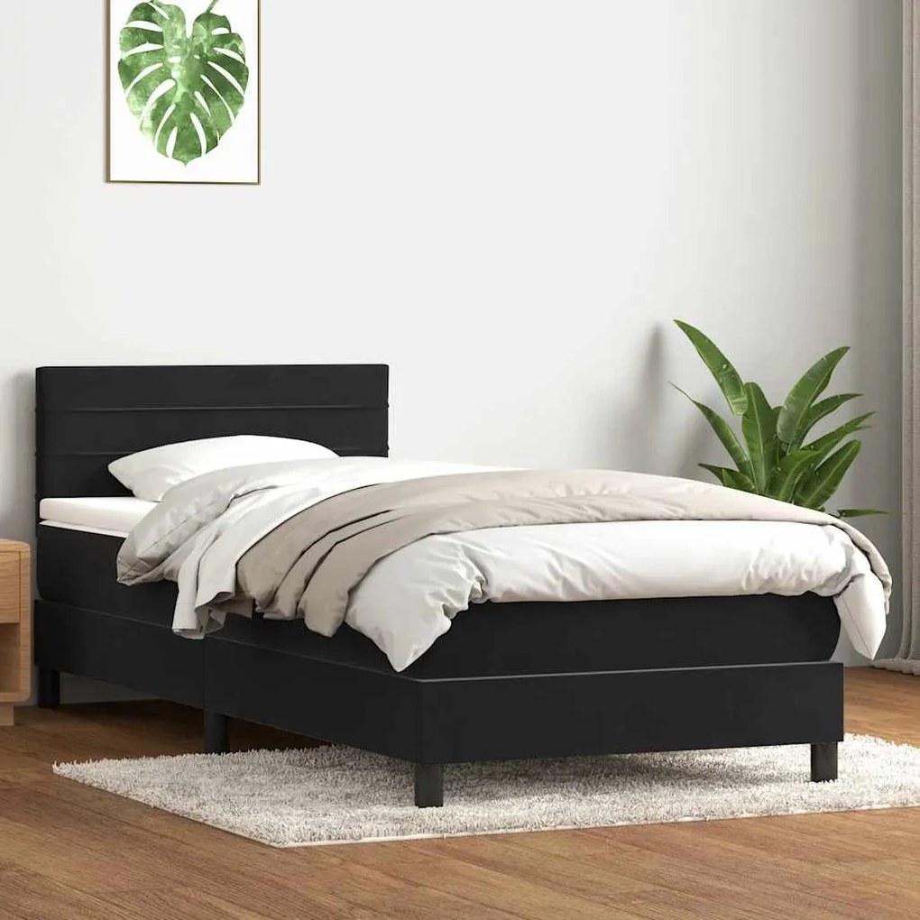 vidaXL Κρεβάτι Boxspring με Στρώμα Μαύρο 90x210 εκ. Βελούδινο