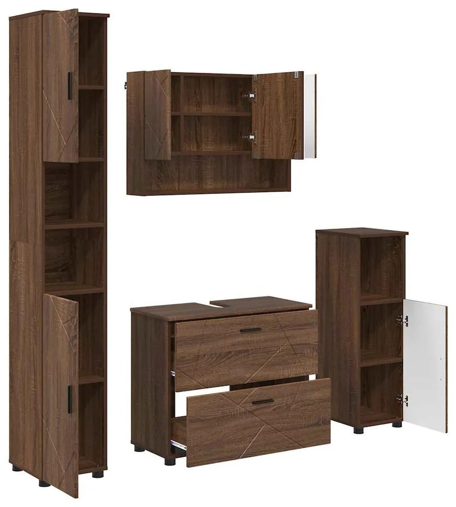 vidaXL Σετ Επίπλων Μπάνιου με ράφι 4 pcs Καφέ δρυς 30 x 35 x 192 εκ.