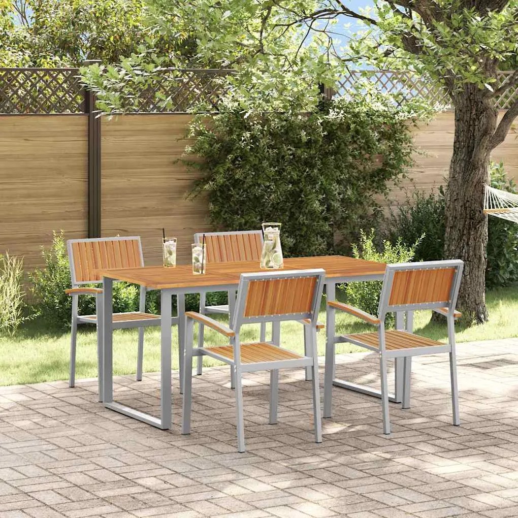 vidaXL Σετ Εξωτερικής Τραπέζης 5 Τεμαχίων Γκρι με Μεταλλικό Σκελετό και Ποιοτική Ξυλεία Ακακίας