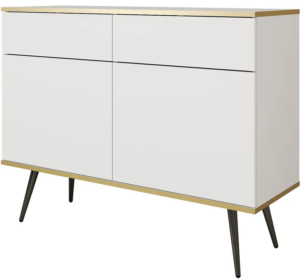 Μπουφές Oro KSZ107_Bi_BL 107x39x85cm White-Gold-Black Μελαμίνη,Μέταλλο