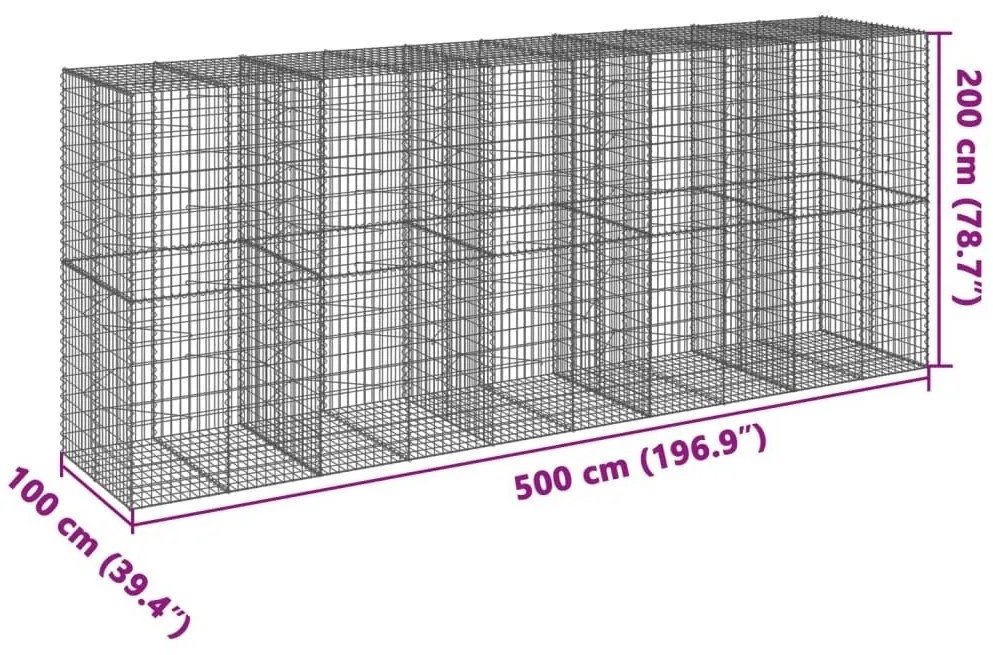 Συρματοκιβώτιο με Κάλυμμα 500x100x200εκ από Γαλβανισμένο Χάλυβα - Ασήμι