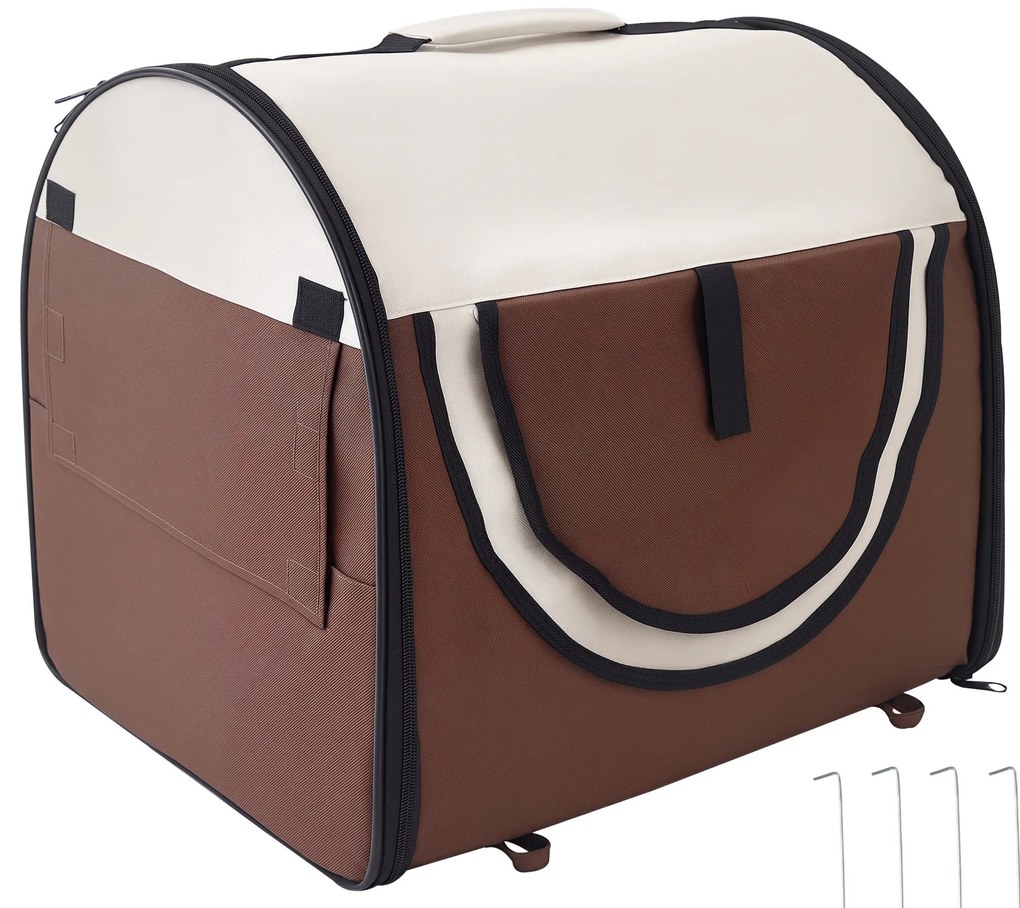 PawHut Σκυλοκουτί αναδιπλούμενο, τσάντα μεταφοράς κατοικίδιων με μαξιλάρι, τσάντα ταξιδίου, αδιάβροχο ύφασμα Oxford, καφέ, 61 x 46 x 51 cm