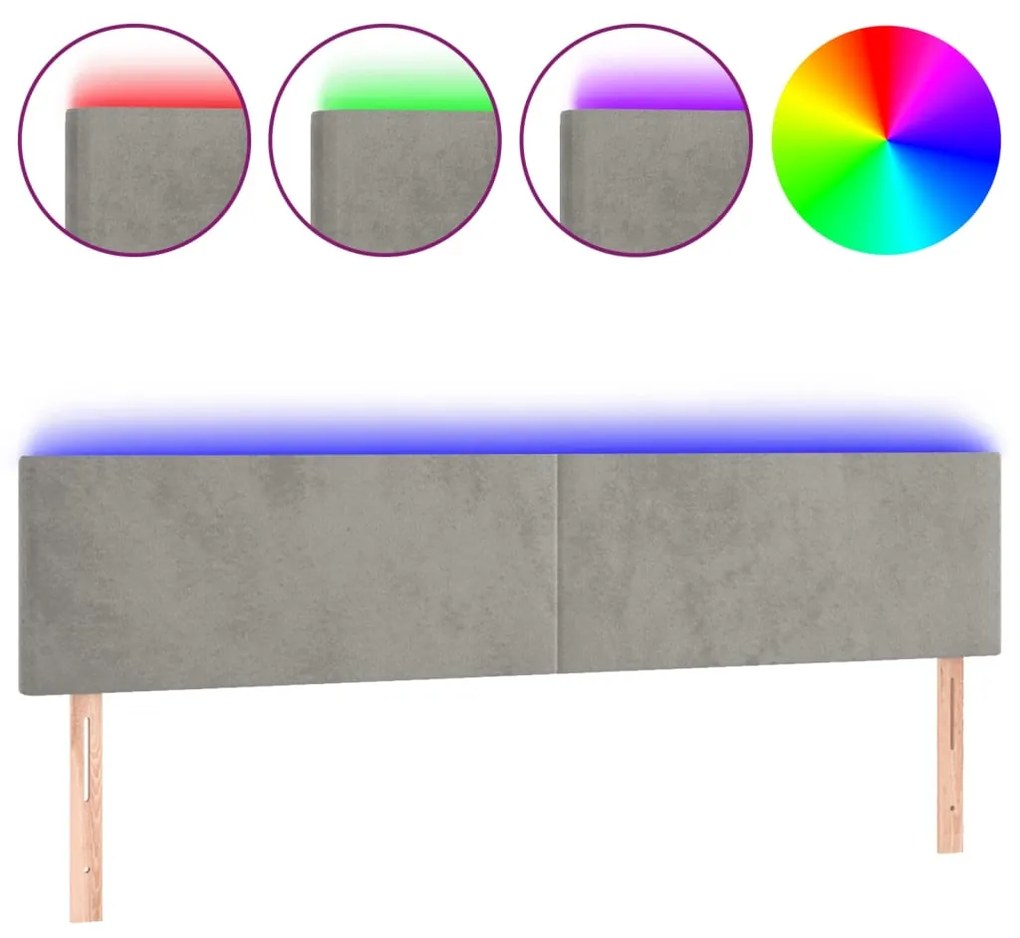 Κεφαλάρι Κρεβατιού LED Ανοιχτό Γκρι 160x5x78/88 εκ. Βελούδινο 3121386