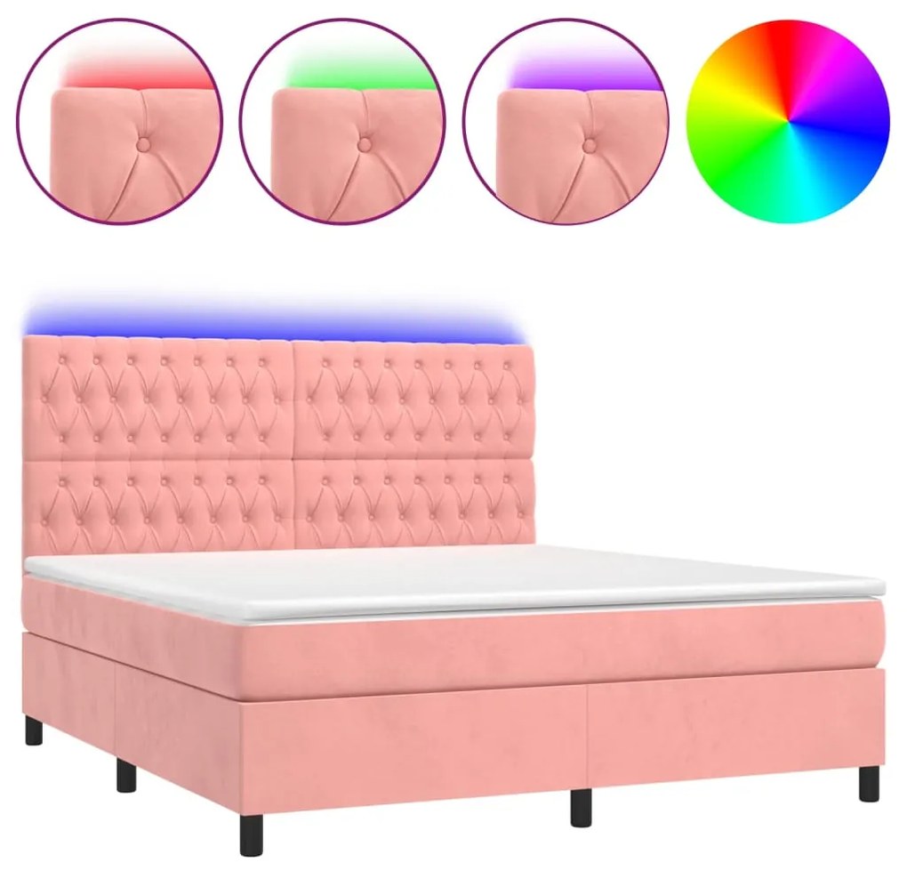 ΚΡΕΒΑΤΙ BOXSPRING ΜΕ ΣΤΡΩΜΑ &amp; LED ΡΟΖ 180X200 ΕΚ. ΒΕΛΟΥΔΙΝΟ 3136322